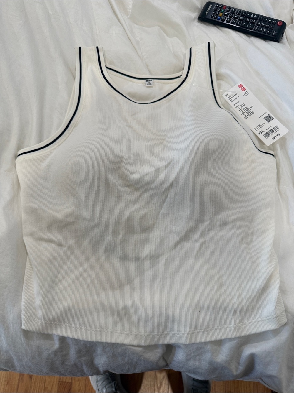 Uniqlo White Tank Top with bra and Black Trim